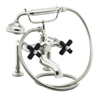 For Town by Michael S Smith Bath Set with Handshower, Black Obsidian Cross Handles