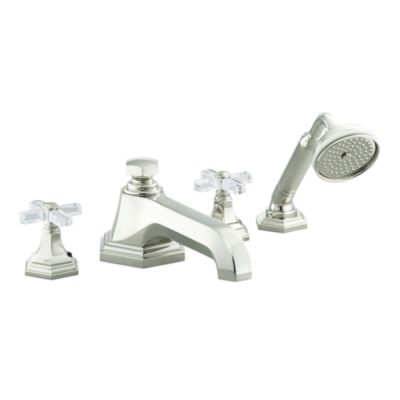 For Town by Michael S Smith Deck-Mounted Bath Set with Diverter and Handshower, Crystal Cross Handles