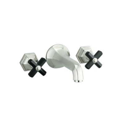 For Town by Michael S Smith Wall Bath Set with Spout, Black Obsidian Cross Handles