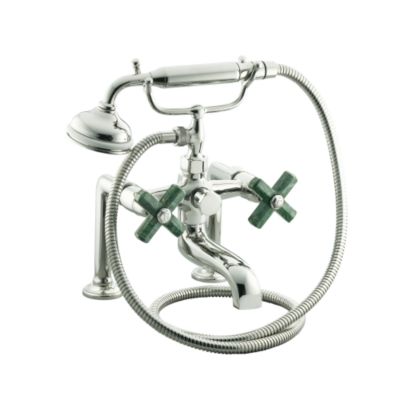 For Town by Michael S Smith Bath Set with Handshower, Green Nephrite Jade, Cross Handles
