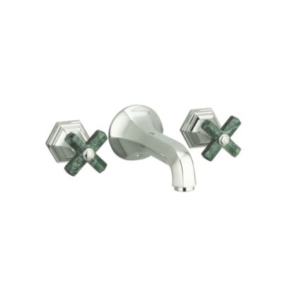 For Town by Michael S Smith Wall Bath Set with Spout, Green Nephrite Jade Cross Handles
