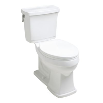 Shown is the Bridgeton Two-Piece High Efficiency Toilet in Stucco White, and Classic Toilet Seat in Stucco White