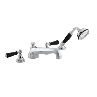 Hampstead Deck-Mounted Bath Set with Traditional Long Spout and Handshower, Lever Handles, Black Porcelain