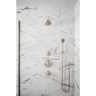 Shown is the Inigo Handshower and Hose, Inigo Wall Supply Elbow and Inigo Fixed Wall Bracket in Chrome
