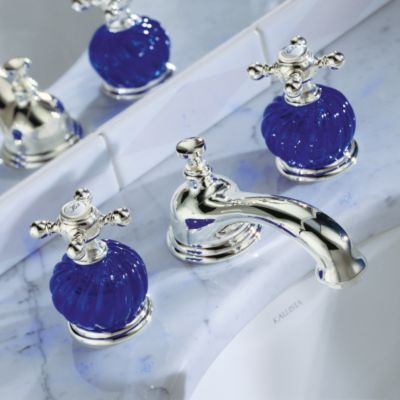 Baccarat Bambous Basin Set, Cross Handles, Less Crystal Knobs