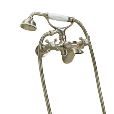 Hampstead Wall Bath Set with Standard Spout and Handshower, Cross Handles