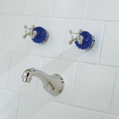 Baccarat Bambous Wall Bath Set, Standard Spout Less Crystal Knobs, Cross Handles