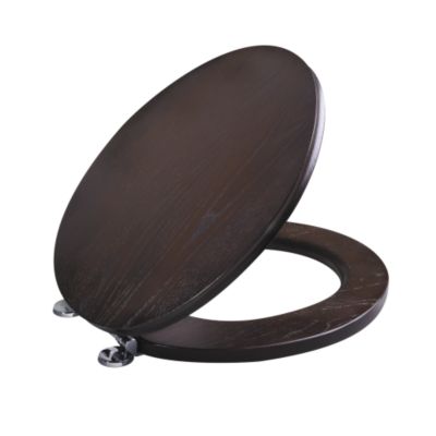 Barbara Barry Java or White Wood Toilet Seat, Round, with Nickel Silver Trim