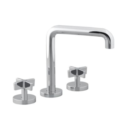 One Deck-Mounted Bath Set, Tall Spout, Cross Handles