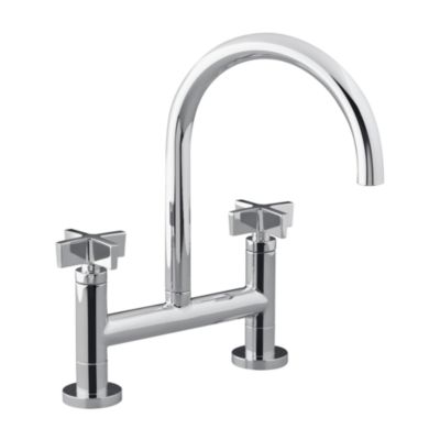 One Deck-Mounted Bridge Kitchen Faucet, Cross Handles