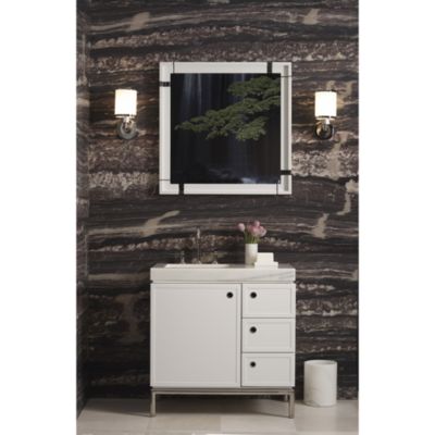 Shown is the Vir Stil Mirror in White Lacquer with Chrome accents