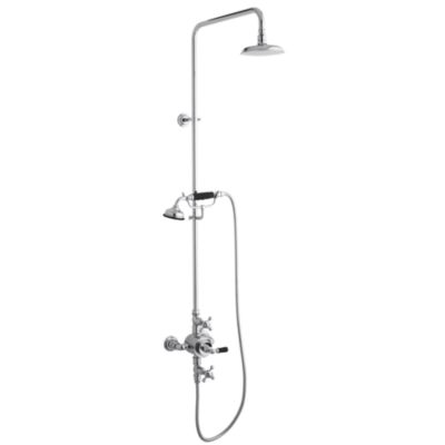 Hampstead Traditional Shower Set with Exposed Thermostatic Valve and Handshower, Black Porcelain Lever Handle