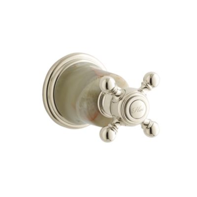 Shown is the Amédée Wall Bath Valve Trim, Hot, featuring a White Onyx insert