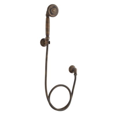 Shown is the Inigo Handshower and Hose, Inigo Wall Supply Elbow and Inigo Fixed Wall Bracket in Chrome