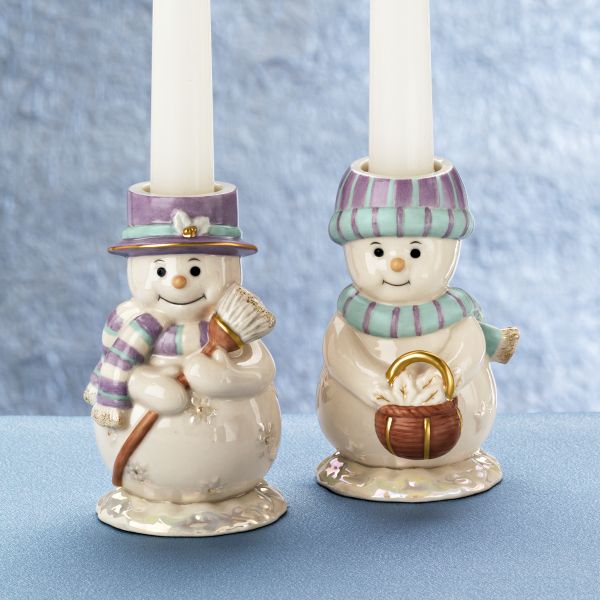 Jolly Snow Couple 2-piece Candlestick Holder Set by Lenox