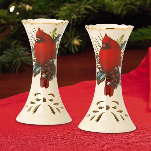 Winter Greetings Pierced Candlestick Pair
