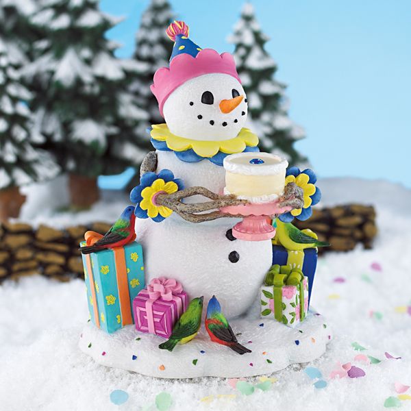 A Birthday Surprise Snowman Sculpture by Lynn Bywaters