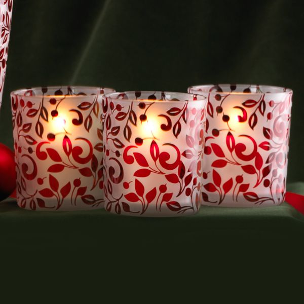 Floral Scroll 3-piece Red Votive Holder Set by Lenox