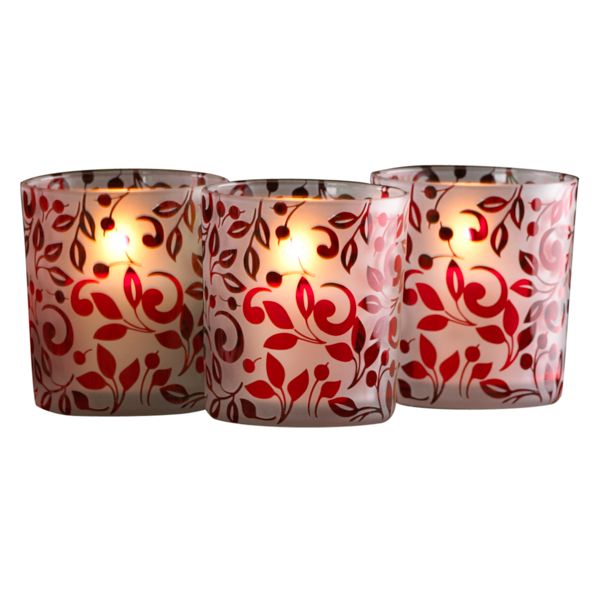 Floral Scroll Red Votive Holder Set