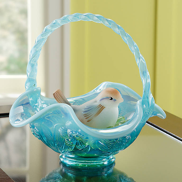 Fenton Robin's Egg Blue Basket with Bird