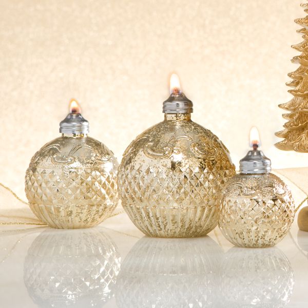 Gold Embellished Oil Lamps, Set of 3