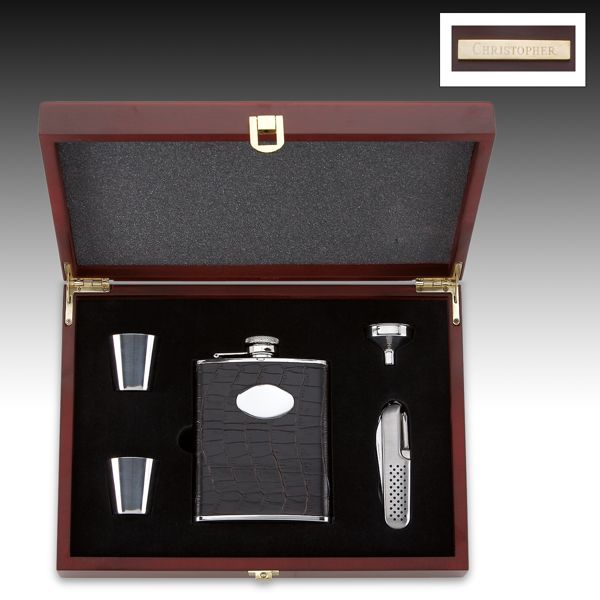 Gorham 5-piece Flask Set in Wood-finish Box