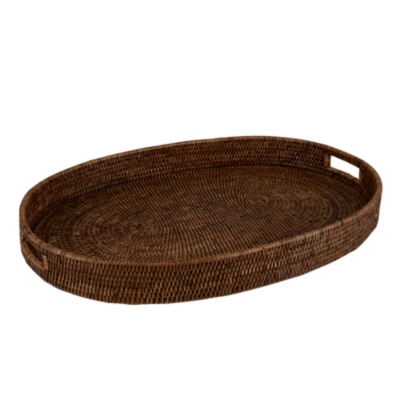 Oval Rattan Tray, antique brown