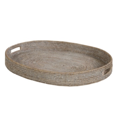 Oval Rattan Tray, white wash