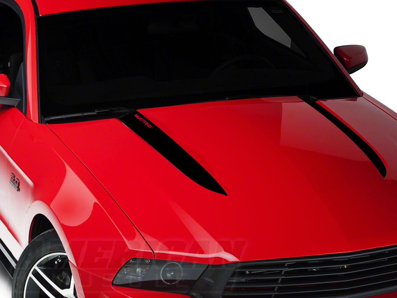 Black Hood Accent Decal - Mustang Lettering (10-12 GT, V6)