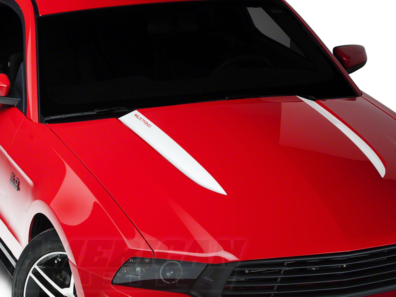 White Hood Accent Decal - Mustang Lettering (10-12 GT, V6)
