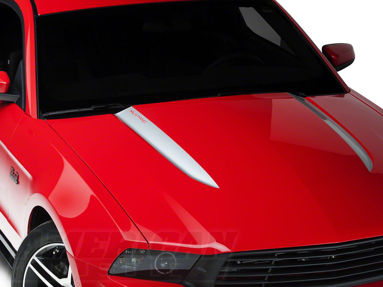 Silver Hood Accent Decal - Mustang Lettering (10-12 GT, V6)