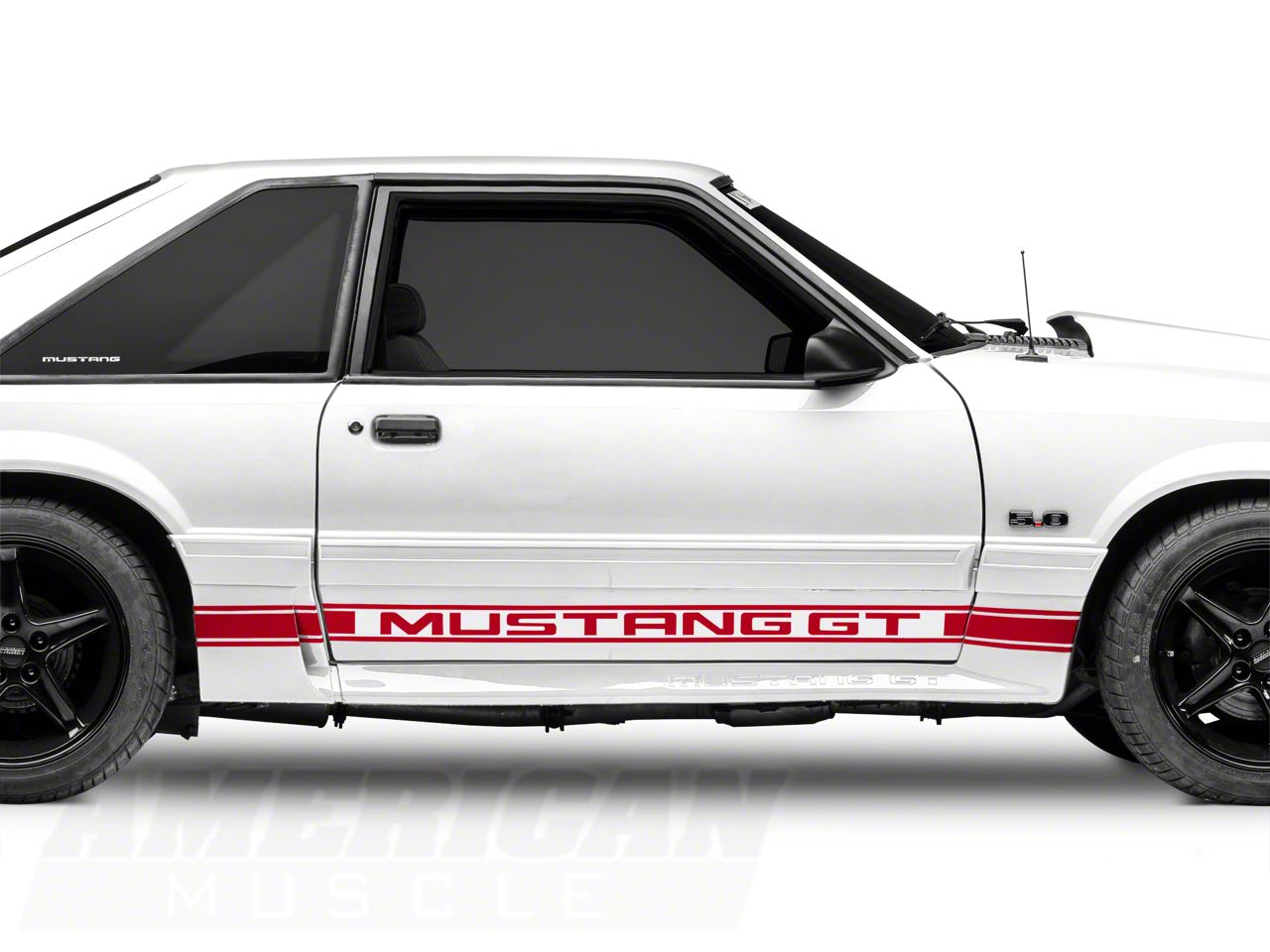 Red Rocker Stripes w/ Mustang GT Lettering (79-93 All)