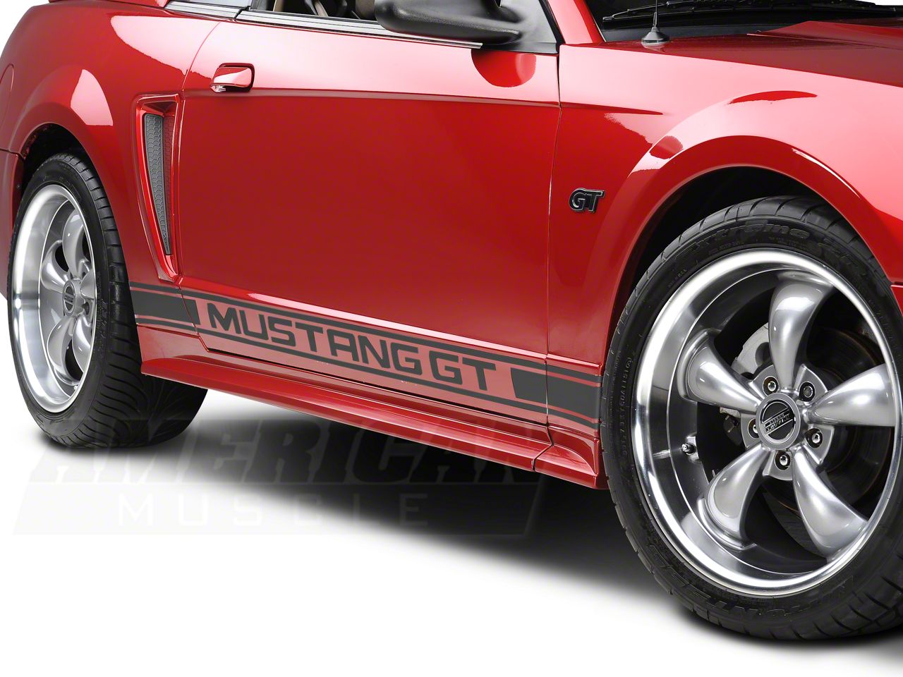 Matte Black Rocker Stripes w/ Mustang GT Lettering (79-14 All)