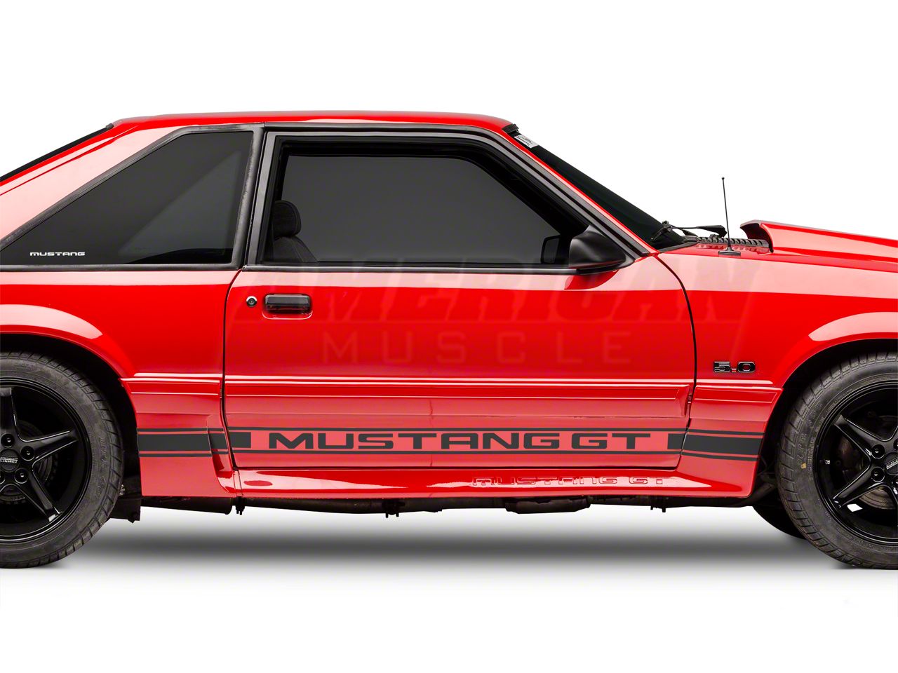 Matte Black Rocker Stripes w/ Mustang GT Lettering (79-93 All)