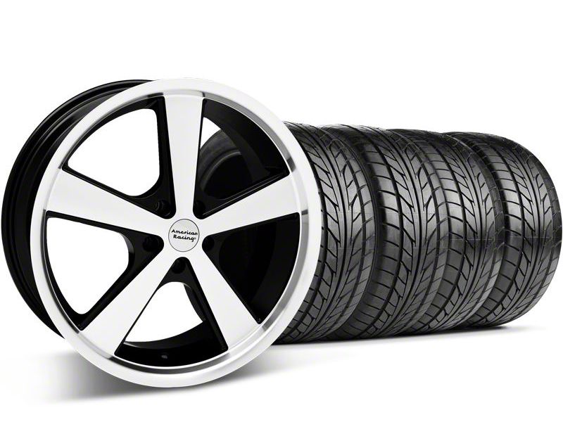 Black Machined American Racing Nova Wheel & Nitto Tire Kit - 18x9 (05-14 GT, V6)