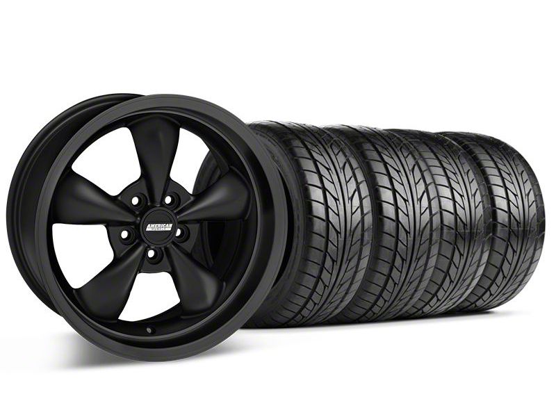 Solid Matte Black Bullitt Deep Dish Wheel & NITTO Tire Kit 18x9 (05-10 GT; 05-14 V6)