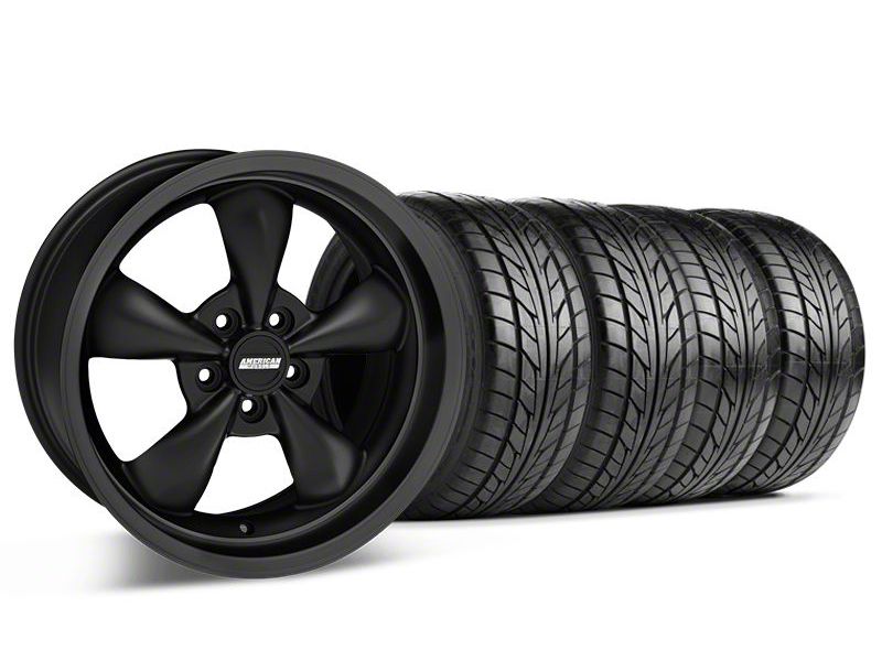 Staggered Solid Matte Black Bullitt Wheel Kit & NITTO Tire Kit 18x9/10 (05-10 GT; 05-14 V6)