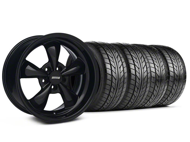 Staggered Solid Black Bullitt Wheel & NITTO Tire Kit 17x9/10.5 (94-98 All)