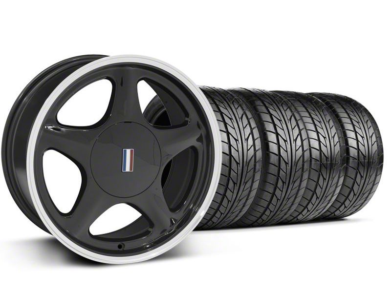 Black w/Machined Lip Pony Style Wheel & NITTO Tire Kit- 17x8 (87-93; Excludes 93 Cobra)