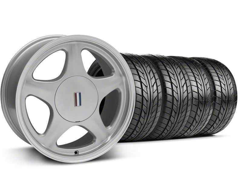 Silver w/Machined Lip Pony Style Wheel & NITTO Tire Kit - 17x8 (87-93; Excludes 93 Cobra)