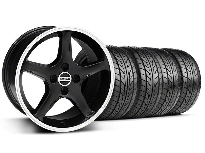 Black w/Machined Lip 1995 Style Cobra R Wheel & NITTO Tire Kit- 17x9 (87-93; Excludes 93 Cobra)