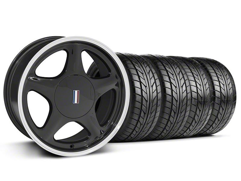 Black w/Machined Lip Pony Style Wheel & NITTO Tire Kit- 17x8 (87-93; Excludes 93 Cobra)