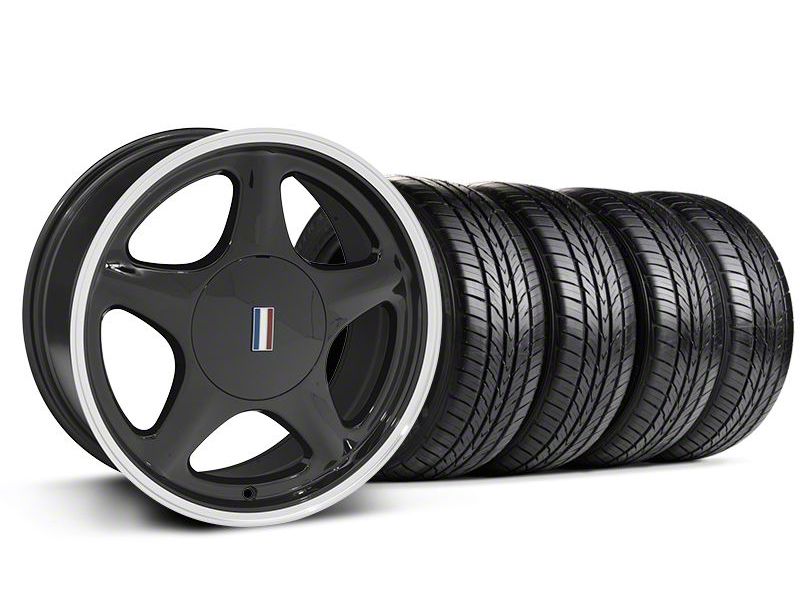 Black w/Machined Lip Pony Style Wheel & Sumitomo All Season Tire Kit- 17x8 (87-93; Excludes 93 Cobra)