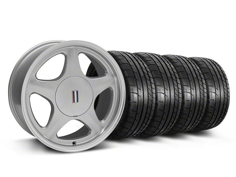 Silver w/Machined Lip Pony Style Wheel & Mickey Thompson Tire Kit- 17x8 (87-93; Excludes 93 Cobra)