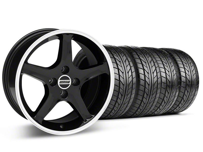 Black w/ Machined Lip 1995 Style Cobra R Wheel & NITTO Tire Kit- 17x8/9 (87-93; Excludes 93 Cobra)