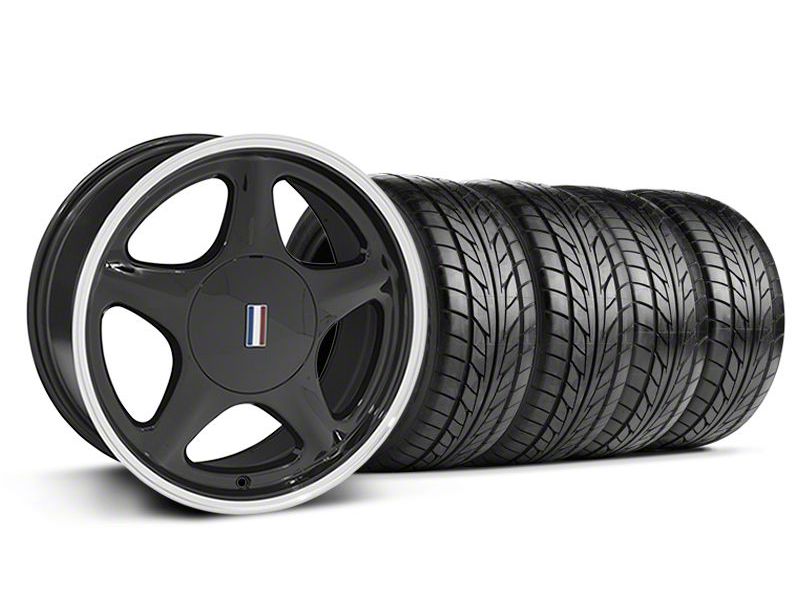 Black w/Machined Lip Pony Style Wheel & NITTO Tire Kit- 17x8/9 (87-93; Excludes 93 Cobra)