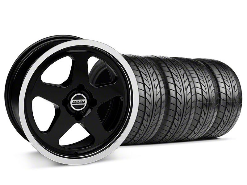 Staggered Black SC Style Wheel & NITTO Tire Kit- 17x8/10 (87-93; Excludes 93 Cobra)
