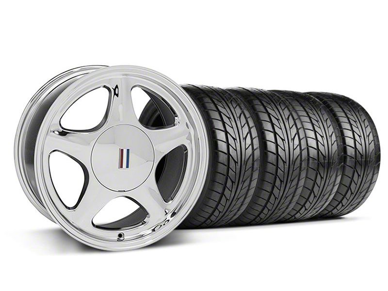 Staggered Chrome Pony Style Wheel & NITTO Tire Kit - 17x8/10 (87-93; Excludes 93 Cobra)