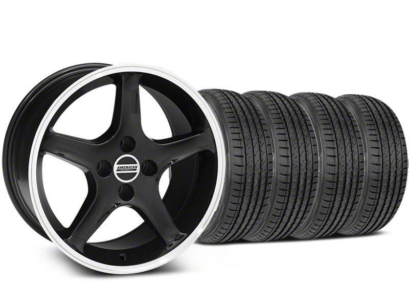 Staggered Black w/ Machined Lip 1995 Style Cobra R Wheel & Sumitomo Tire Kit - 17x8/9 (87-93; Excludes 93 Cobra)