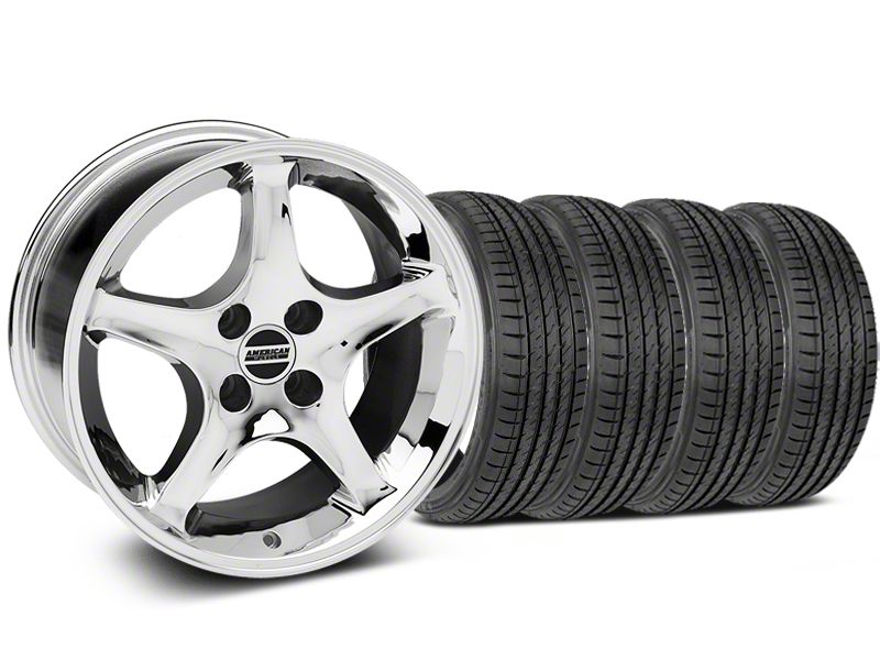 Staggered Chrome 1995 Style Cobra R Wheel & Sumitomo Tire Kit - 17x8/9 (87-93; Excludes 93 Cobra)